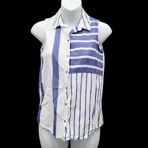 2/$20 Zara Blue & White Buttons Down Shirt Top Blouse Size: XS